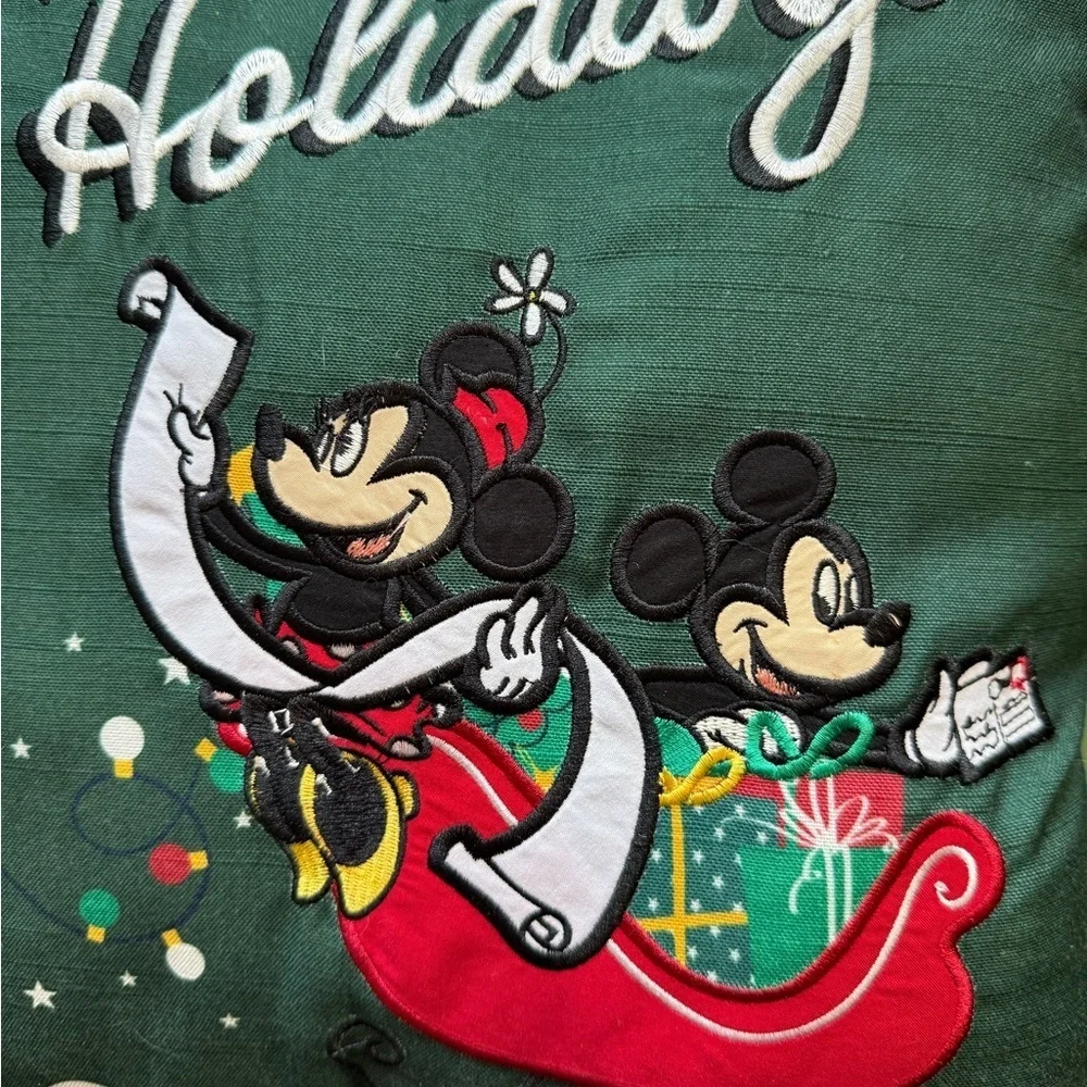 St. Nicholas Square Holiday Pillow featuring Mickey & Minnie - Green & Red - NWT